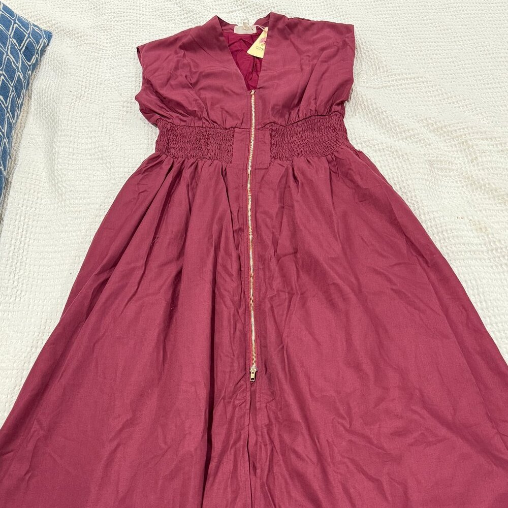 Entro Strut & Shine Midi Dress with Smocked Waist Lined Size Large